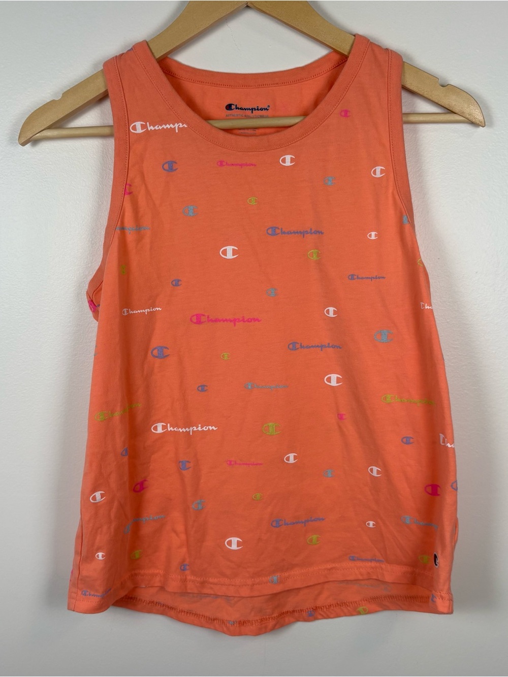 Champion Girls’ Coral Orange Collegiate Monogram Tank Top, Size XL, Athletic